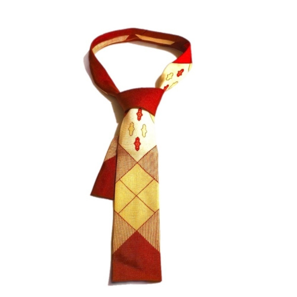 Vintage Skinny Square Tie Woven Rusty Brown & Yellow Western Men 50" L  2" W